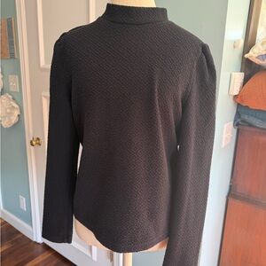 Textured Puff Sleeve Mock Neck Shirt